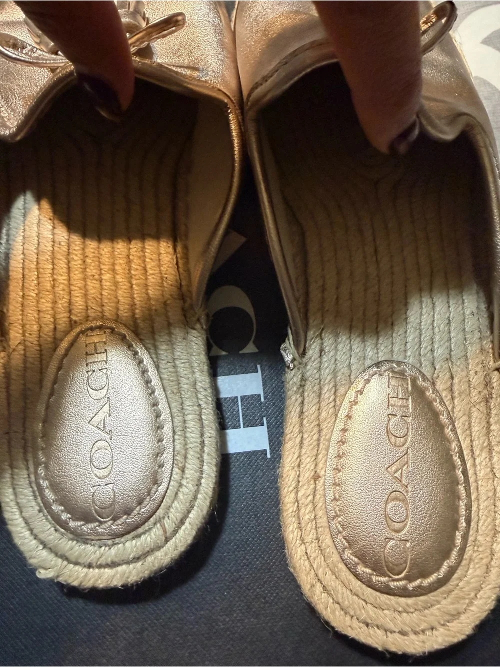 Coach Metallic Gold Tassel Espadrille Mules